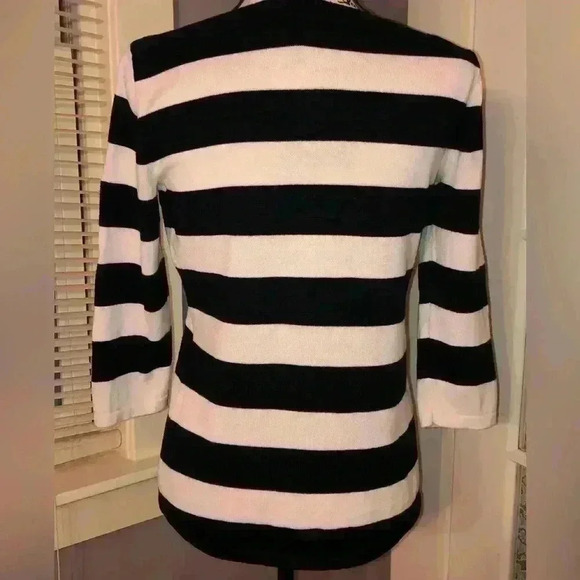 Ralph Lauren Boat Neck Black and White Striped sweater Sz M - Picture 2 of 7